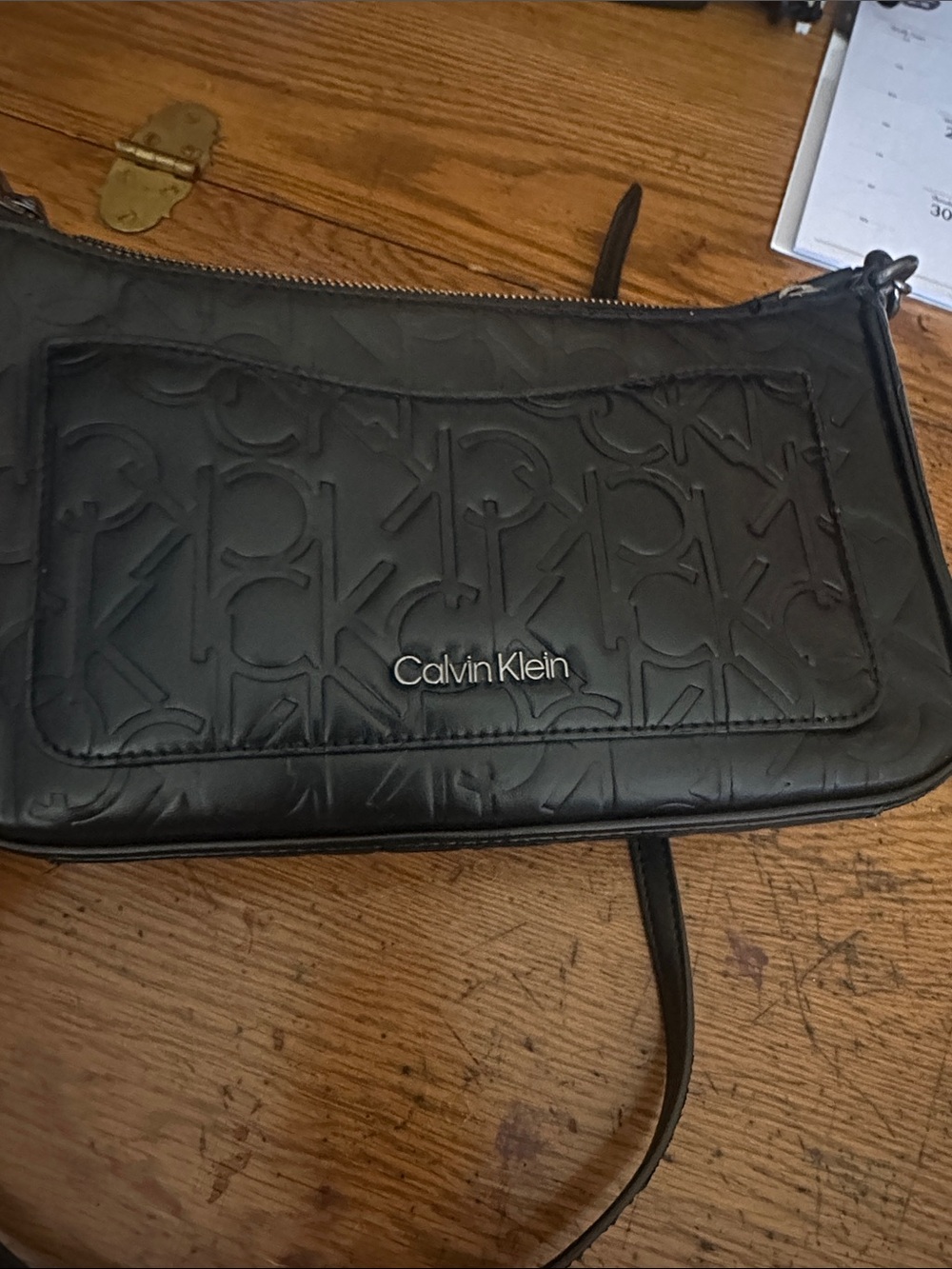 Calvin Klein Black Embossed Logo Shoulder Bag